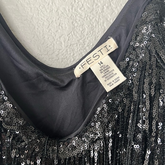 Torrid Mini Sequin Fringe Layer Dress Deep Black Size 14 - Picture 5 of 7